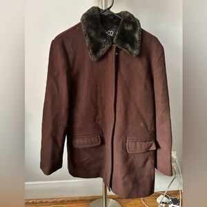 New York & Company Coat with Faux Fur Peter Pan Collar